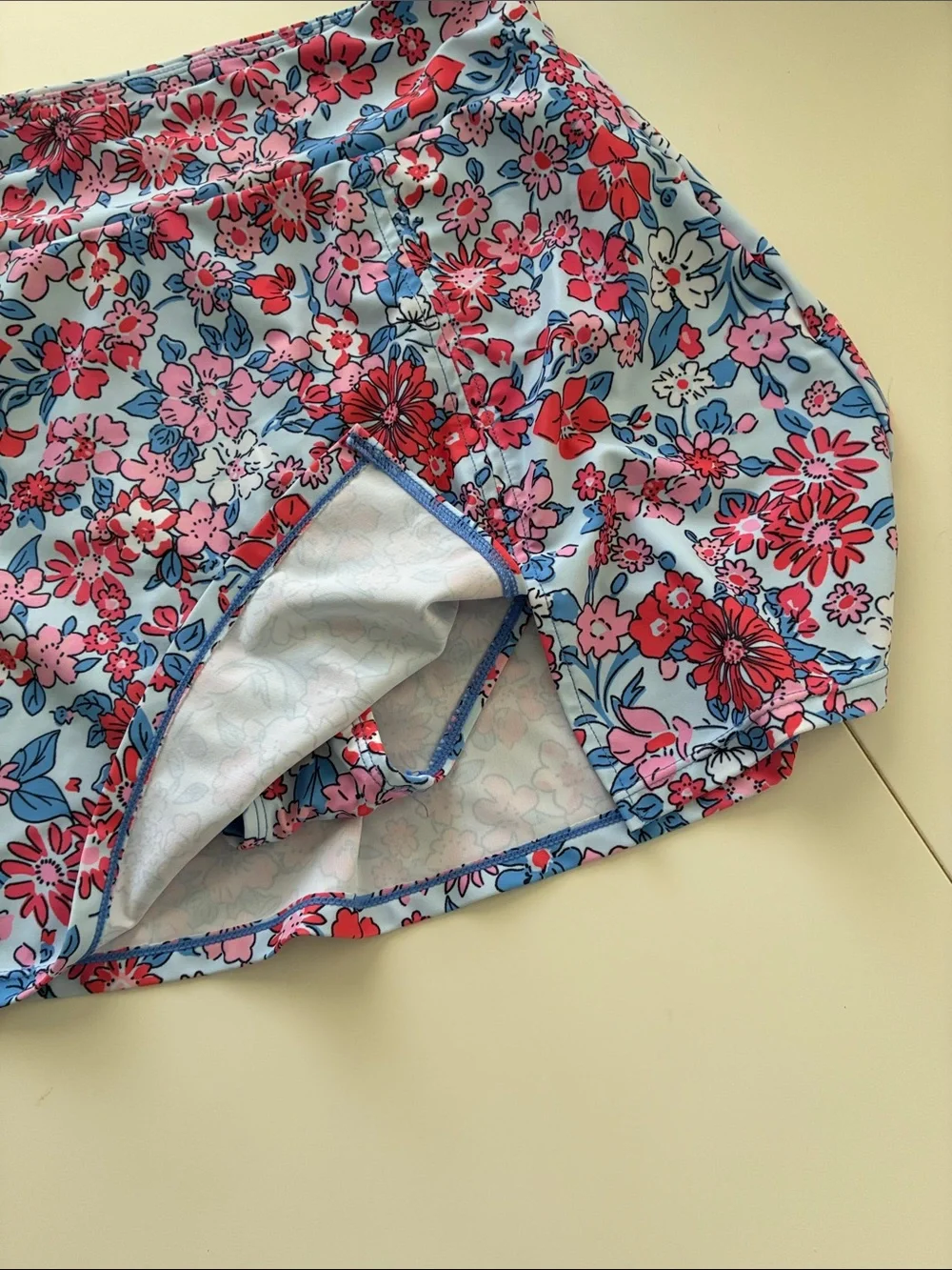 Blue Floral Tankini Set with Skirt - Women's Swimwear